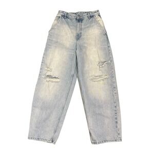 Zara Distressed Wide Leg High Rise Baggy Jeans Light Wash Denim Women's Size 29